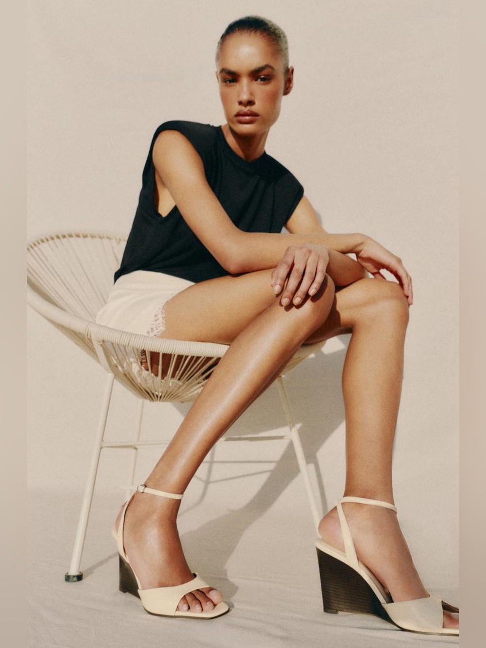 Zara Beige Wedge Sandals with Ankle Strap Size EU 39